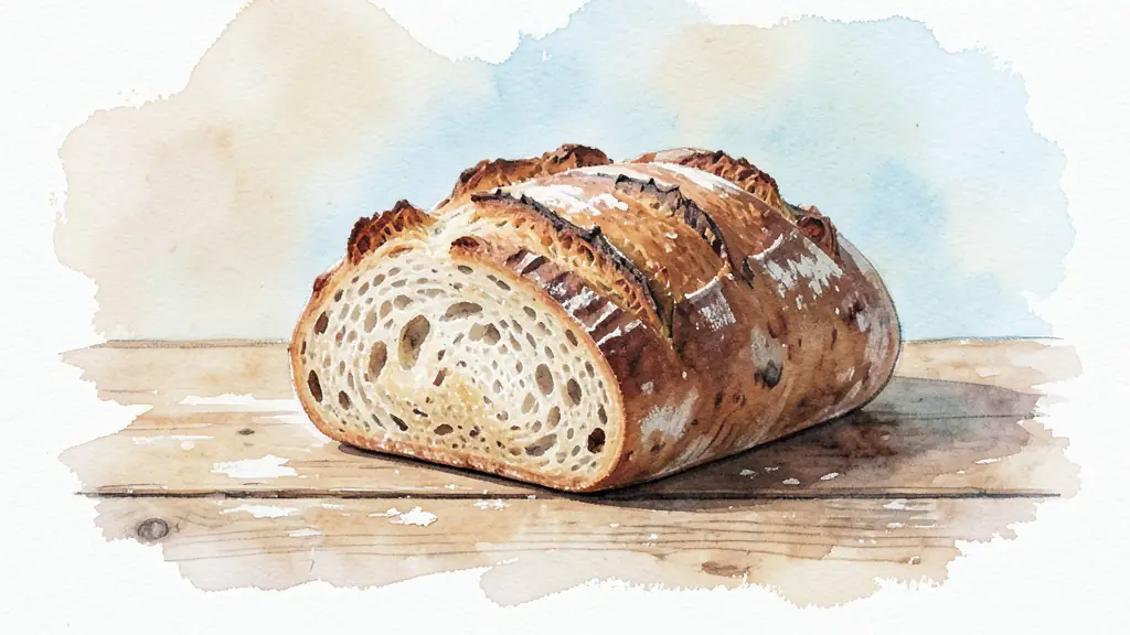 Editorial photography of a rustic buckwheat loaf on a wooden table, crusty texture, earthy tones, natural lighting