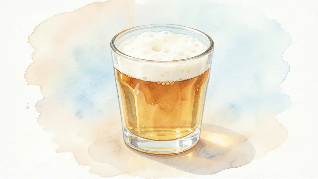 A glass of warm water with blooming yeast, a thick layer of creamy foam on top, soft natural morning light, editorial photography